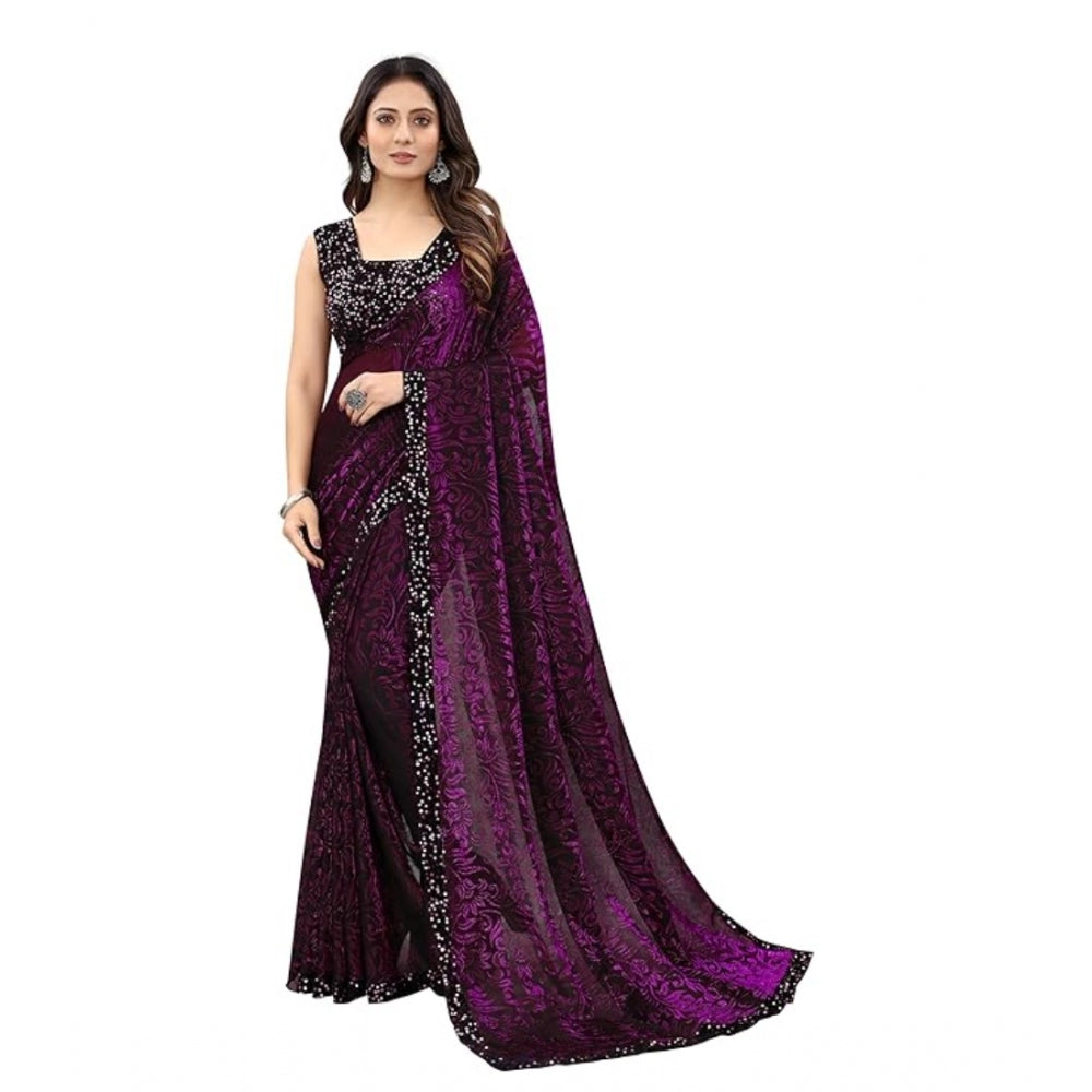 Ranili Lycra Floral Saree With Unstitched Blouse