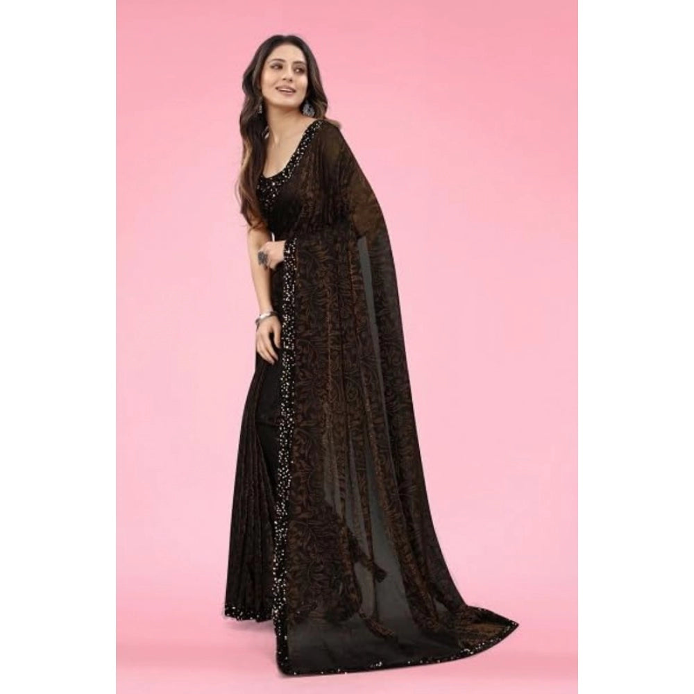 Ranili Lycra Floral Saree With Unstitched Blouse