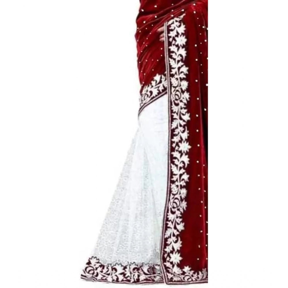 Ranili Velvet Embroidered Saree With Unstitched Blouse