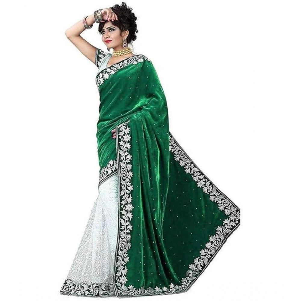 Ranili Velvet Embroidered Saree With Unstitched Blouse
