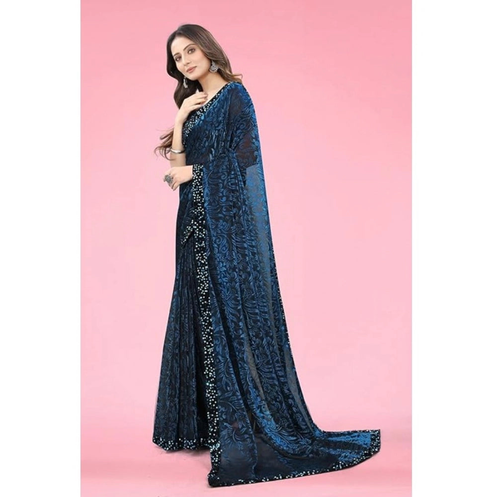 Ranili Lycra Floral Saree With Unstitched Blouse
