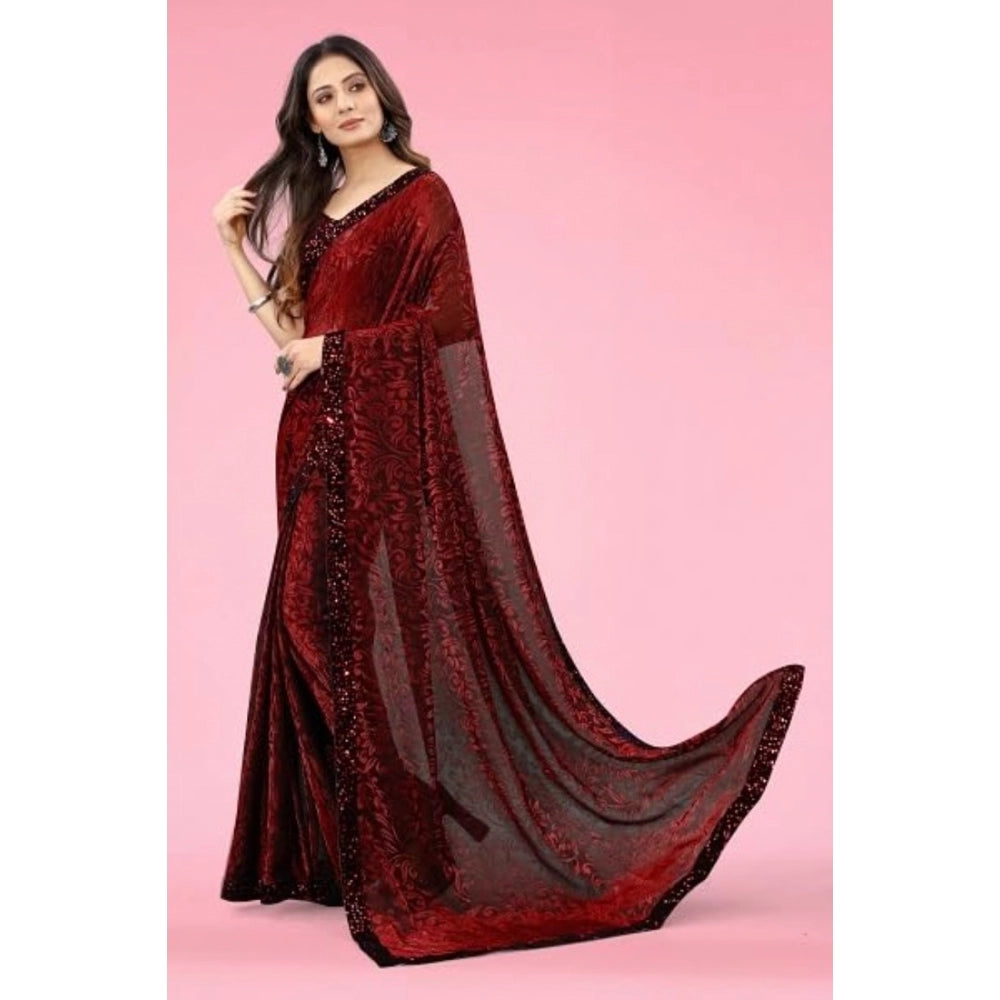 Ranili Lycra Floral Saree With Unstitched Blouse