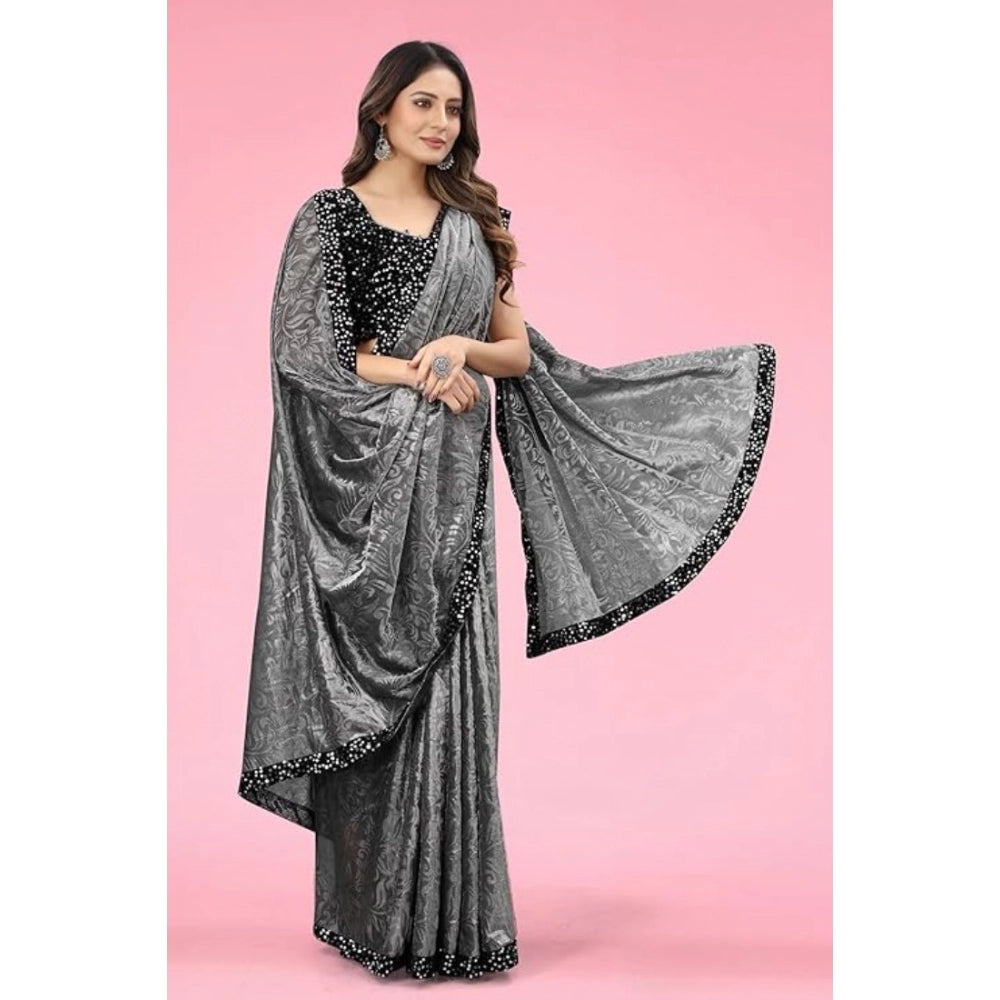 Ranili Lycra Floral Saree With Unstitched Blouse