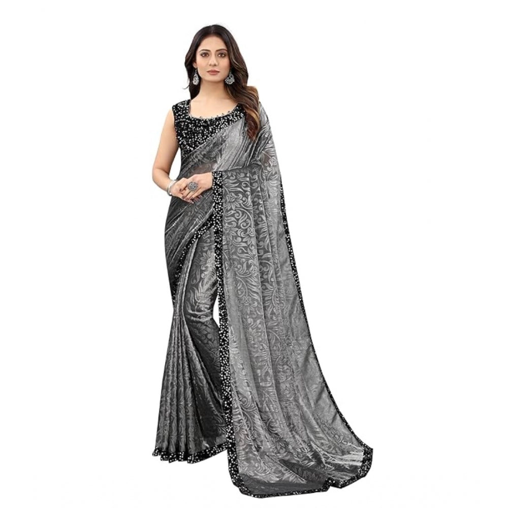 Ranili Lycra Floral Saree With Unstitched Blouse