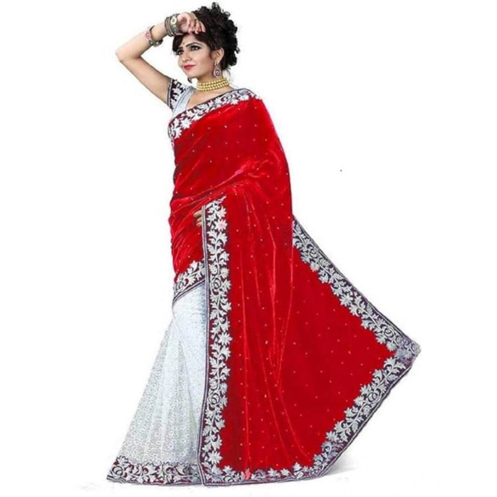 Ranili Velvet Embroidered Saree With Unstitched Blouse