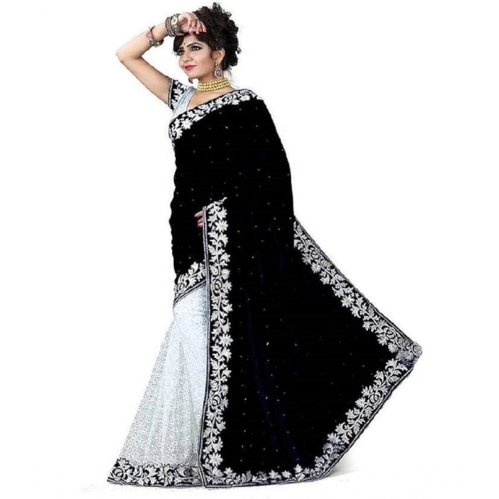 Ranili Velvet Embroidered Saree With Unstitched Blouse