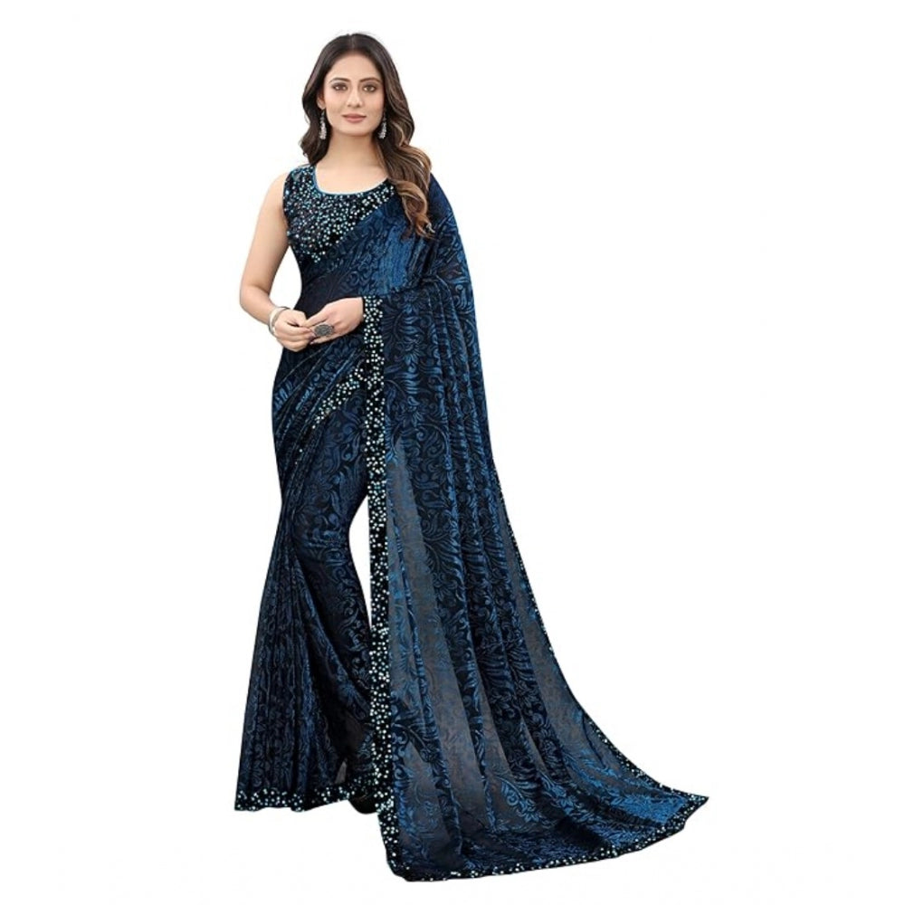 Ranili Lycra Floral Saree With Unstitched Blouse