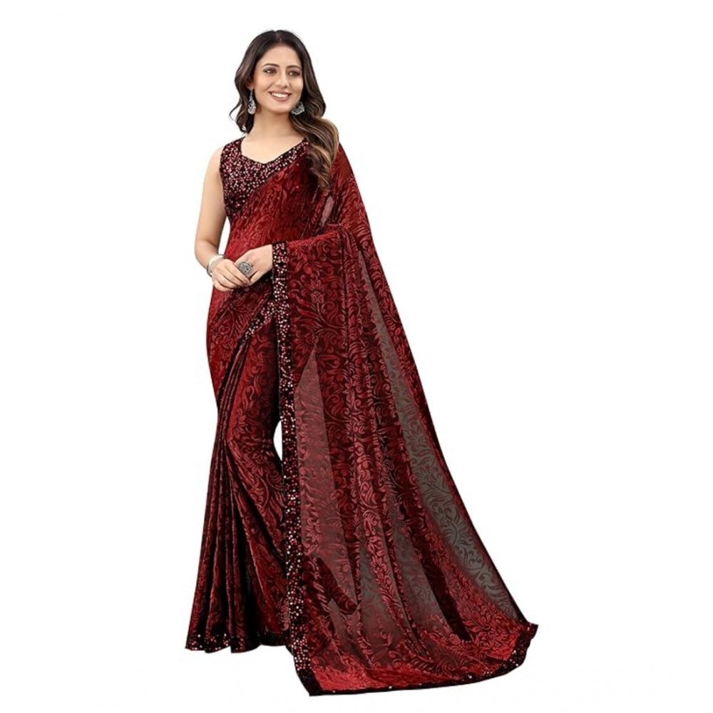 Ranili Lycra Floral Saree With Unstitched Blouse