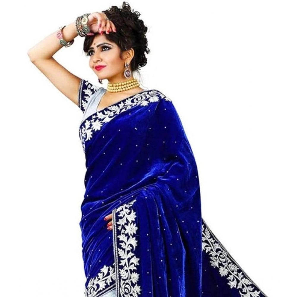 Ranili Velvet Embroidered Saree With Unstitched Blouse