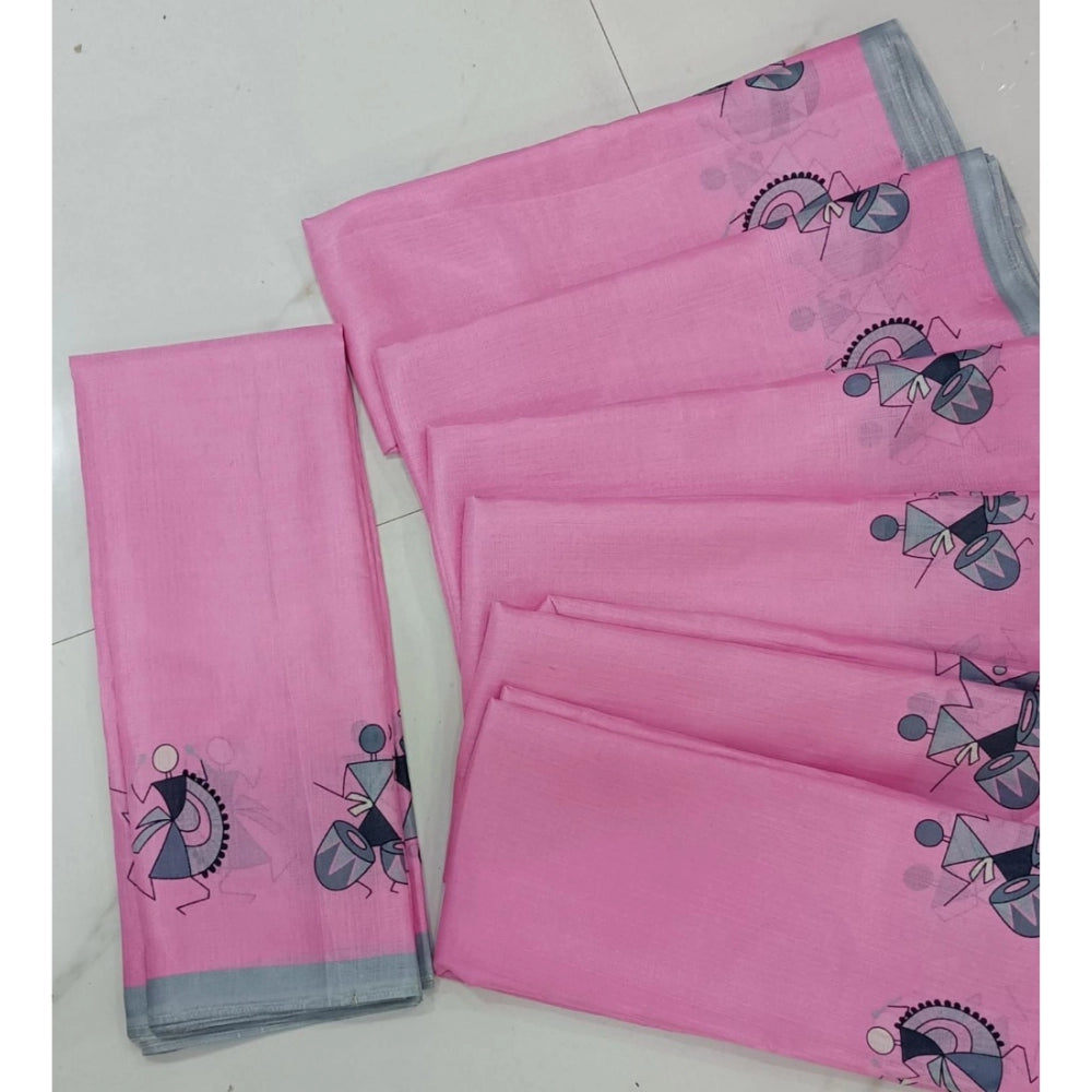 Ranili Cotton Silk Printed Saree With Unstitched Blouse