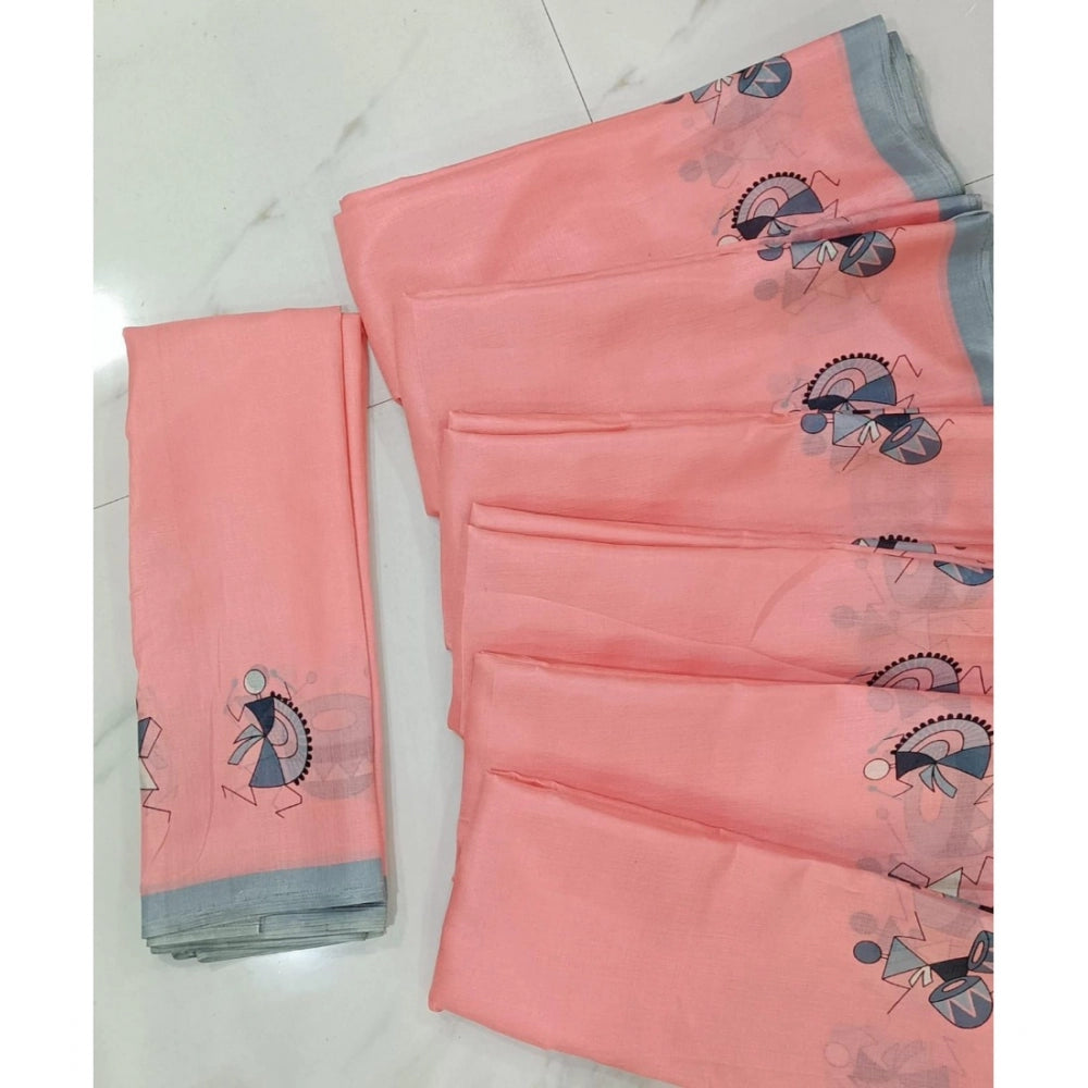 Ranili Cotton Silk Printed Saree With Unstitched Blouse