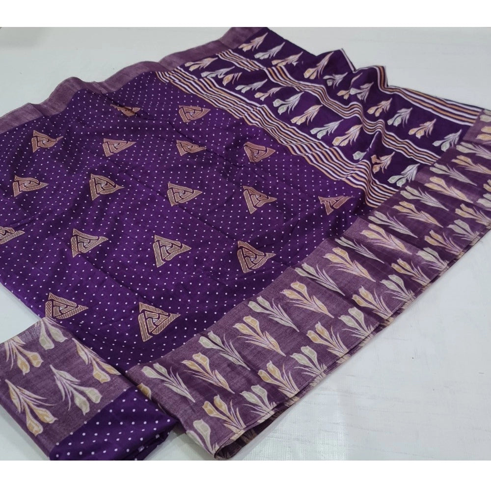 Ranili Cotton Silk Printed Saree With Unstitched Blouse