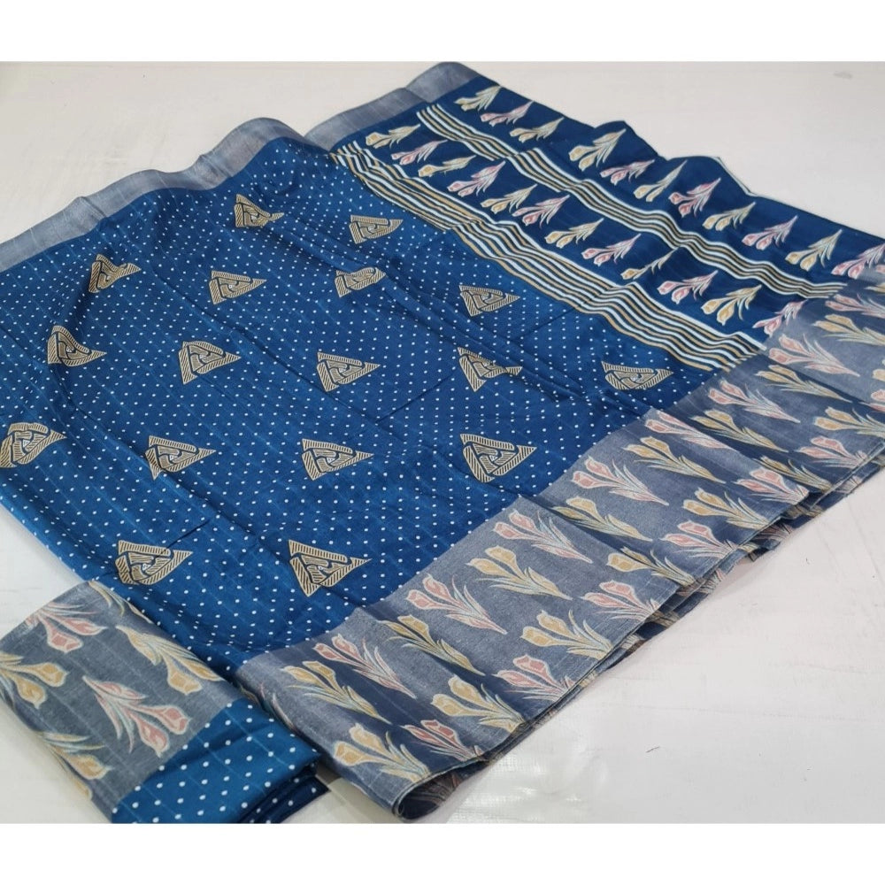 Ranili Cotton Silk Printed Saree With Unstitched Blouse