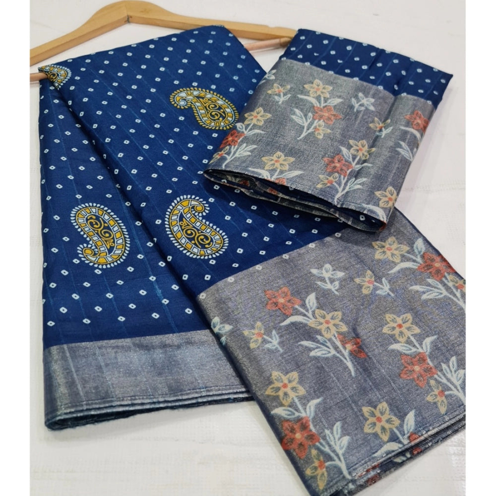 Ranili Cotton Silk Printed Saree With Unstitched Blouse