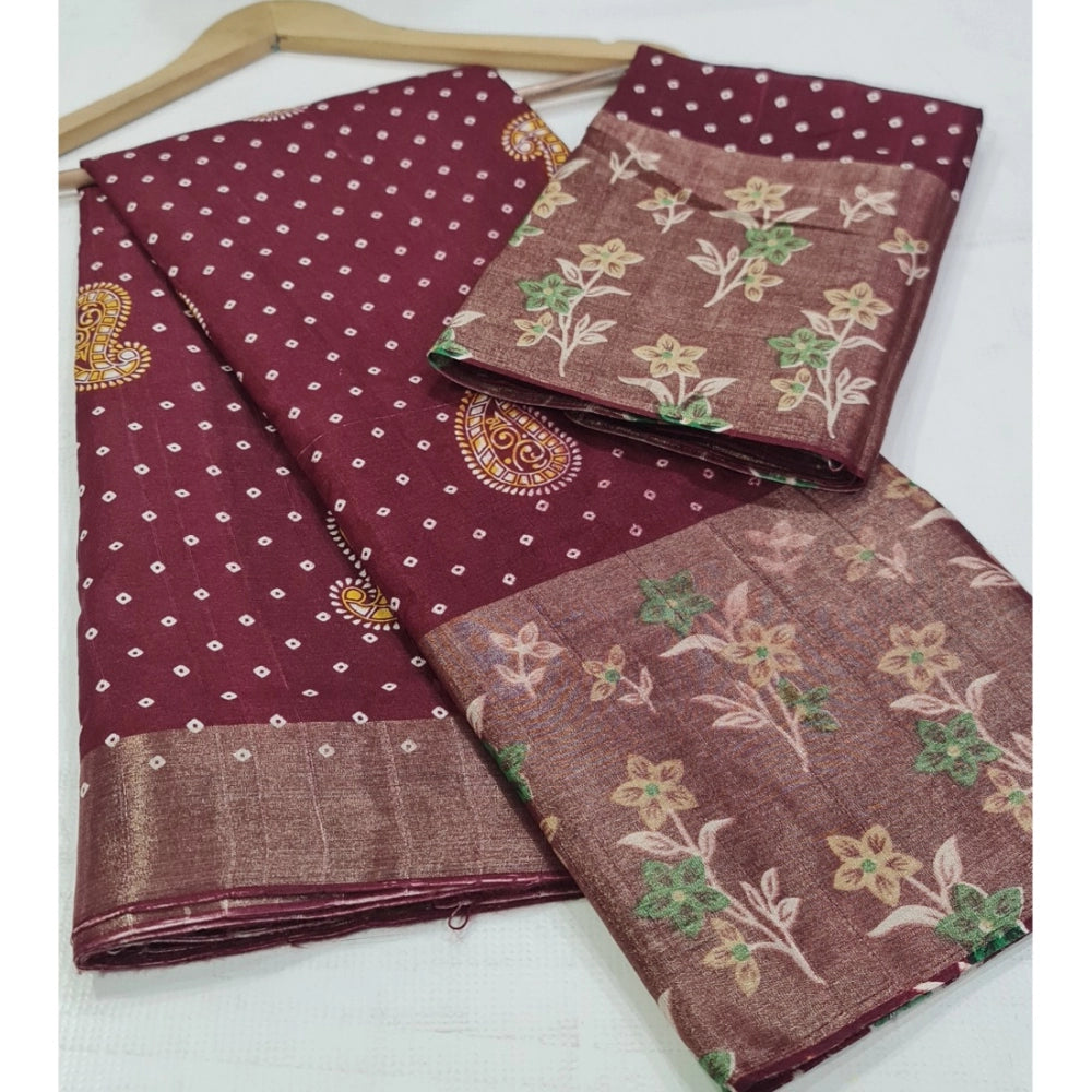 Ranili Cotton Silk Printed Saree With Unstitched Blouse