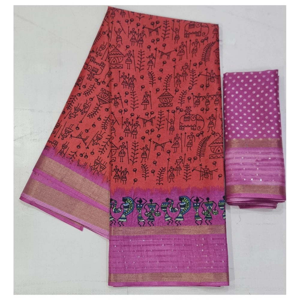 Ranili Cotton Printed Saree With Unstitched Blouse