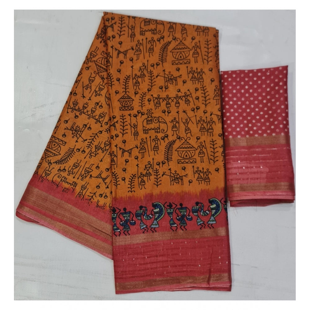 Ranili Cotton Printed Saree With Unstitched Blouse