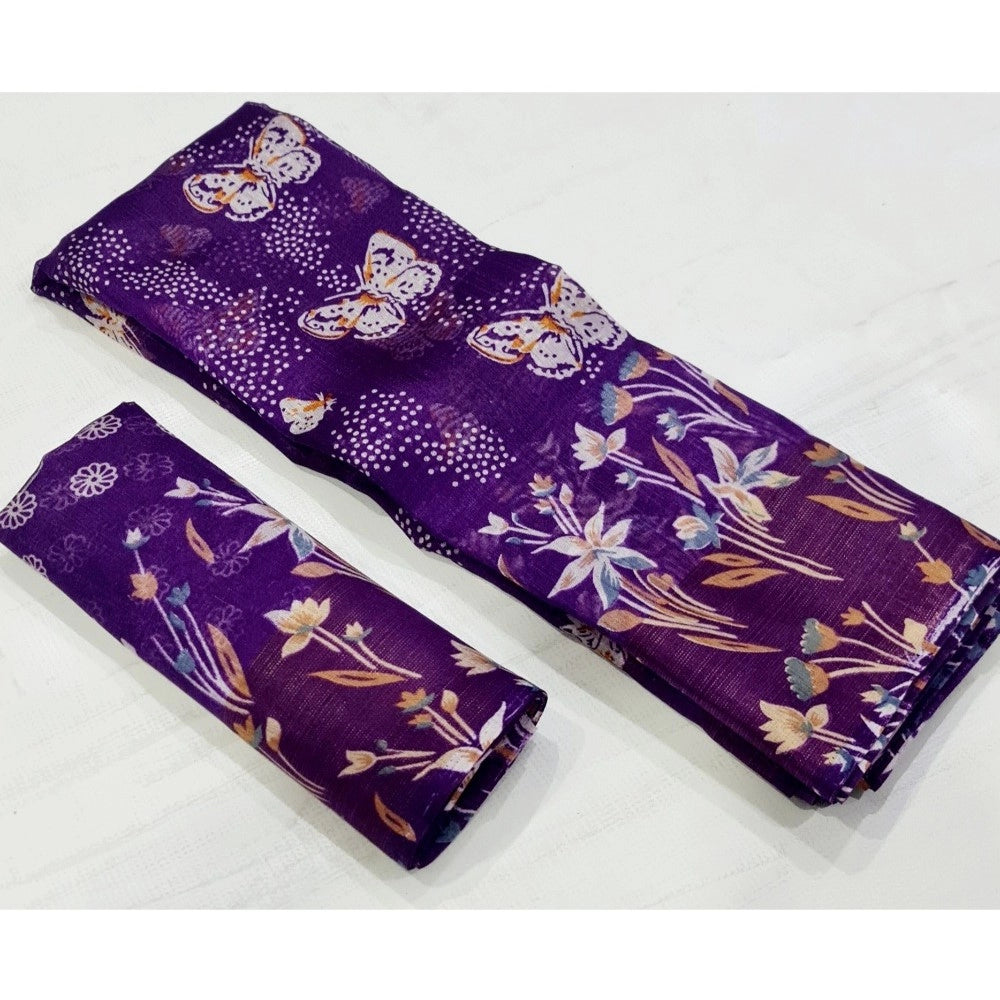 Ranili Cotton Printed Saree With Unstitched Blouse