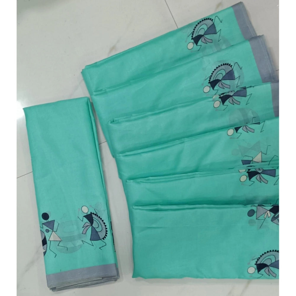 Ranili Cotton Silk Printed Saree With Unstitched Blouse