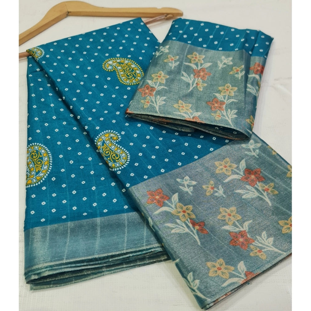 Ranili Cotton Silk Printed Saree With Unstitched Blouse