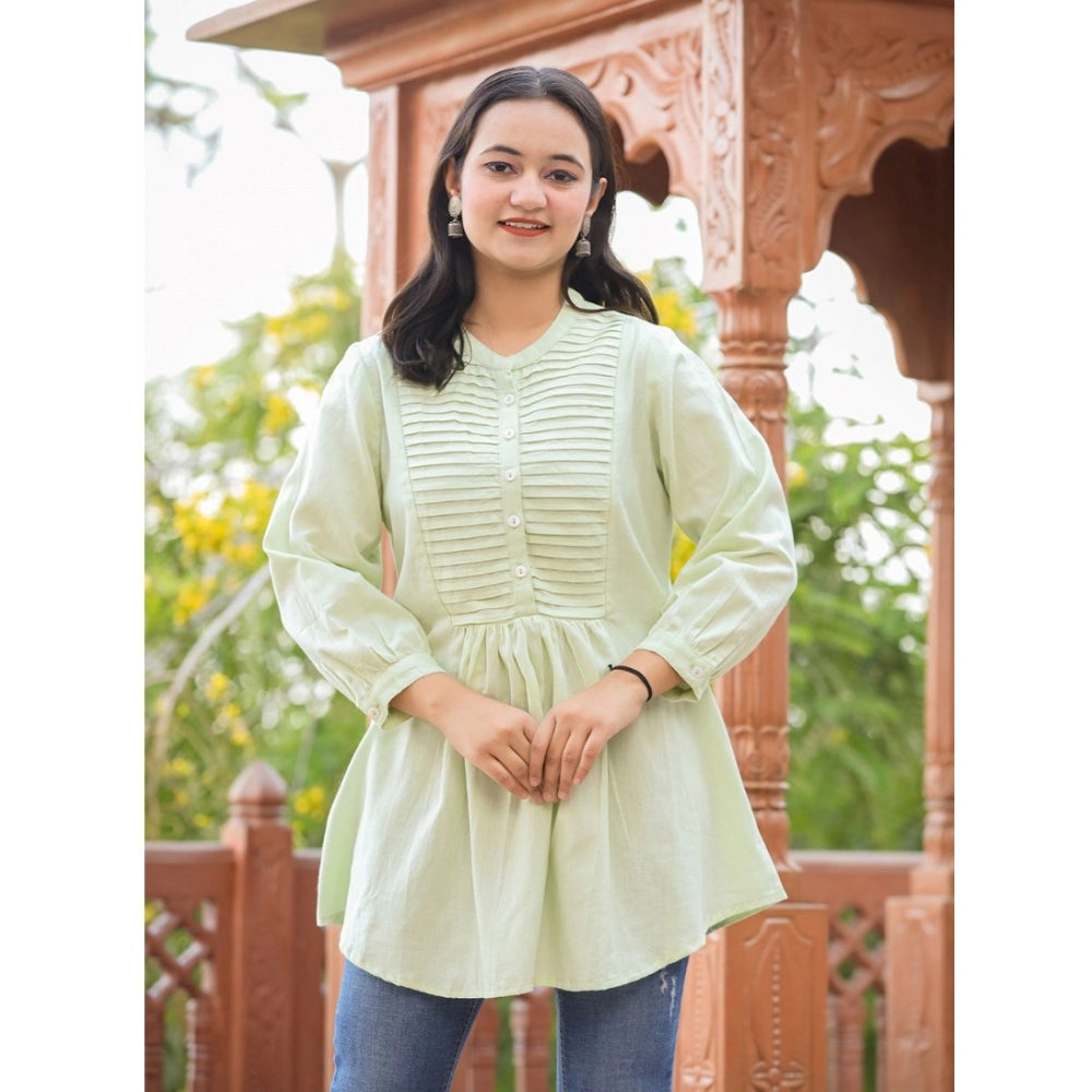 Ranili Cotton Solid Full Sleeve Band Collar Tunic