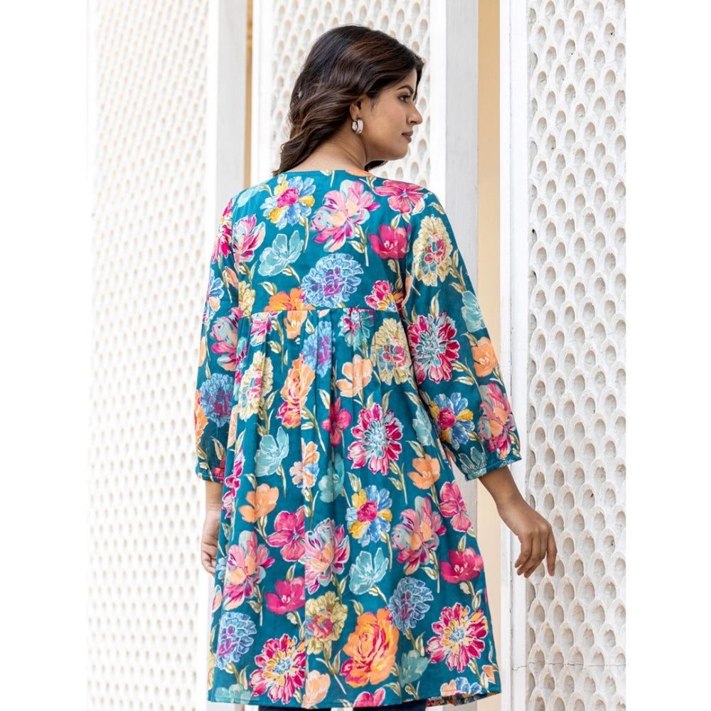 Ranili Cotton Printed Full Sleeve Mandarin Collar Top