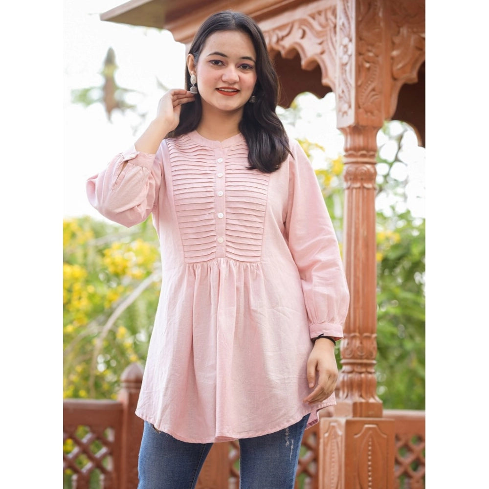 Ranili Cotton Solid Full Sleeve Band Collar Tunic