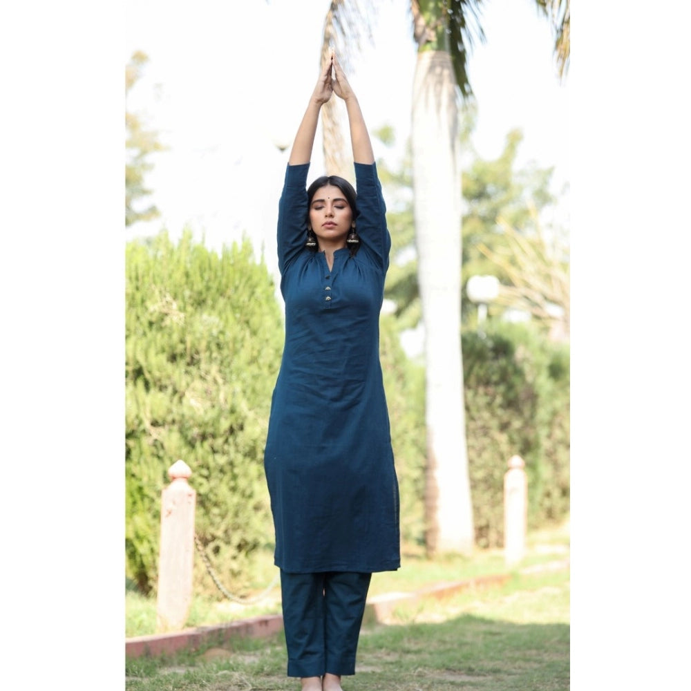 Ranili Cotton Solid 3/4 Sleeve Mandarin Collar Kurti