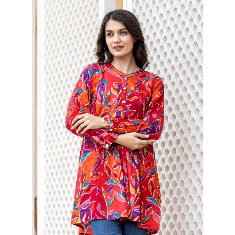 Ranili Cotton Printed Full Sleeve Mandarin Collar Top