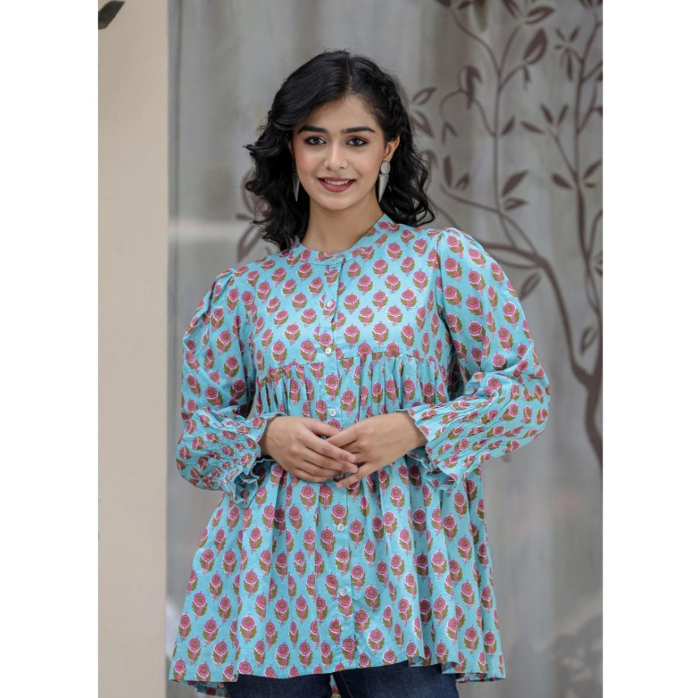 Ranili Cotton Printed Full Sleeve Mandarin Collar Tunics