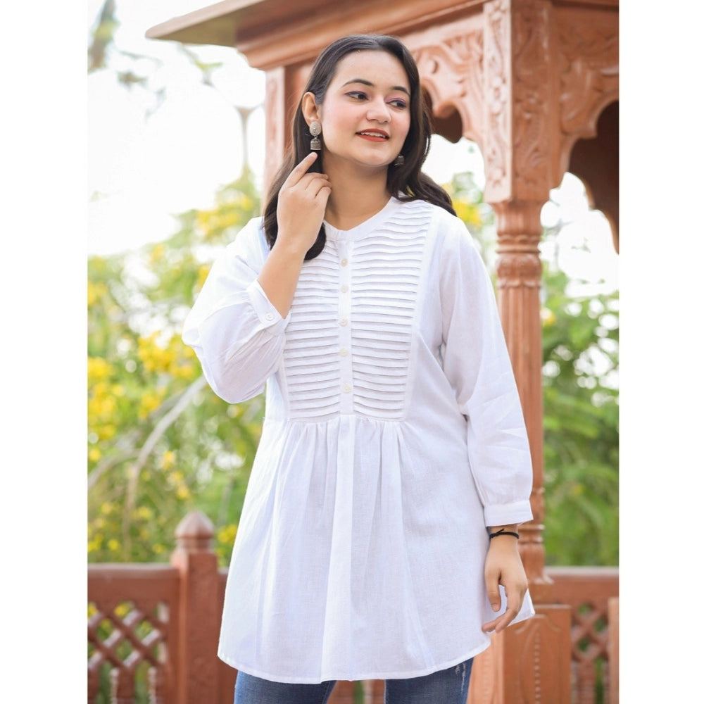 Ranili Cotton Solid Full Sleeve Band Collar Tunic
