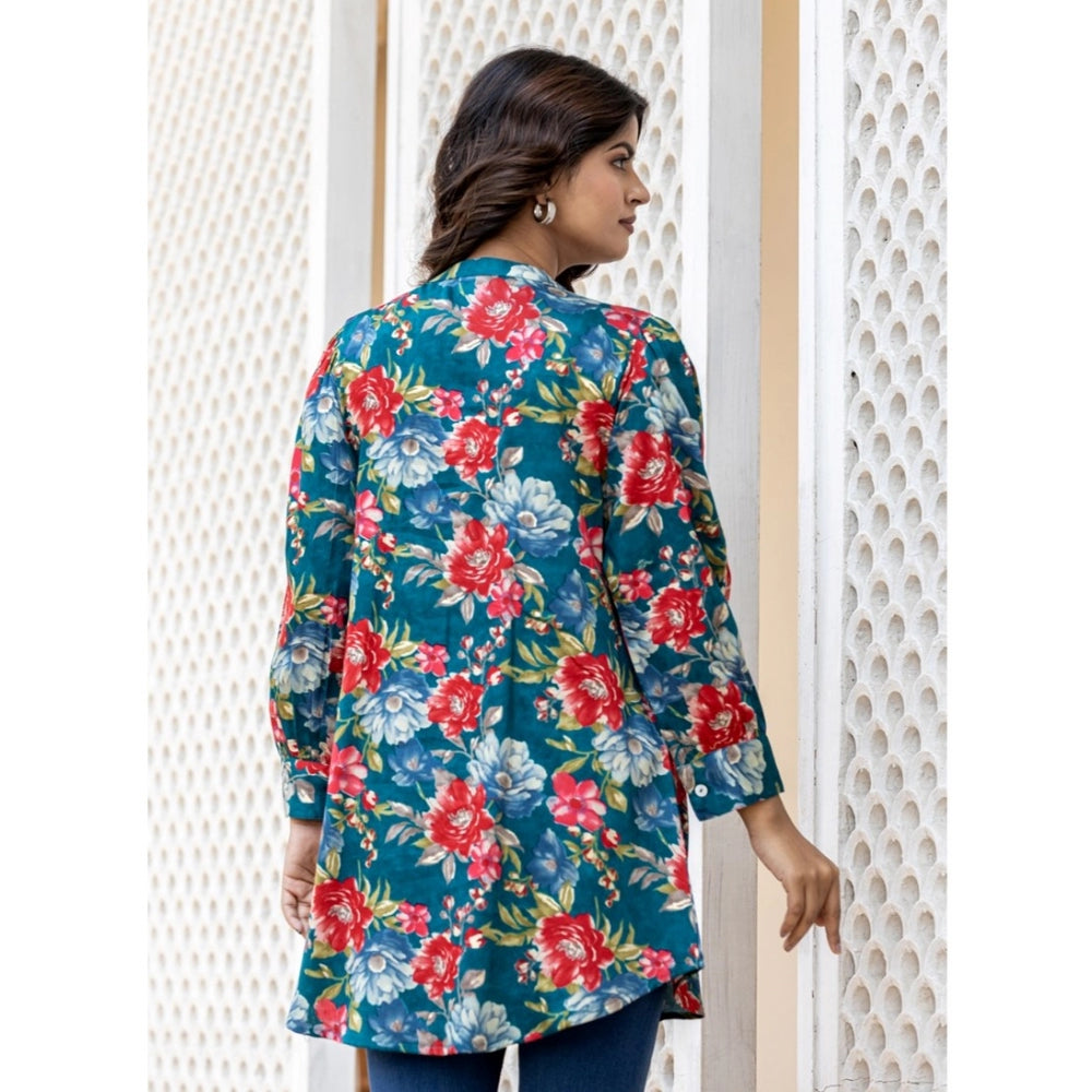 Ranili Cotton Printed Full Sleeve Mandarin Collar Top