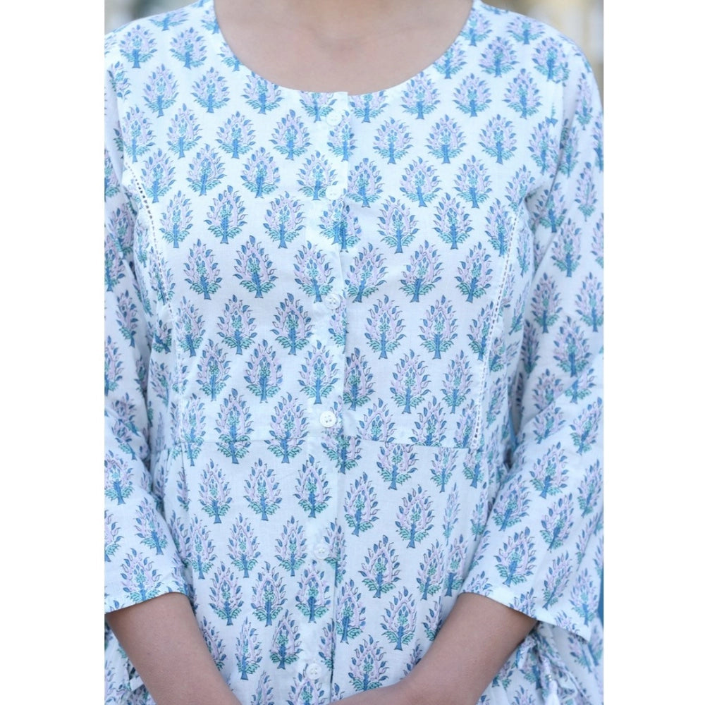 Ranili Cotton Printed 3/4 Sleeve Round Neck Tunics