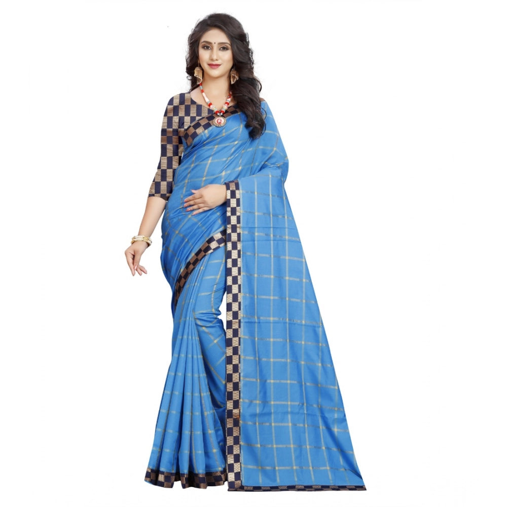 Ranili Cotton Silk Checkered Saree With Unstitched Blouse 5.5mtr