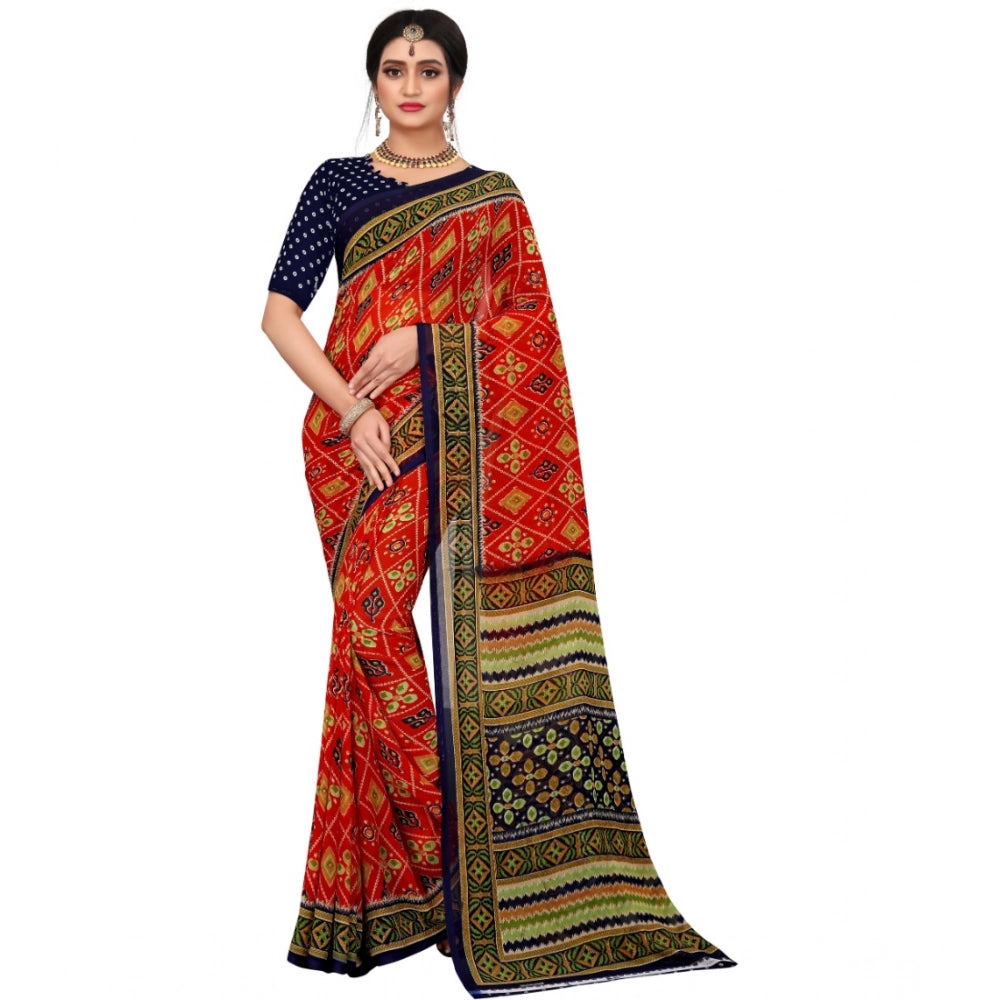 Ranili Georgette Floral Print Saree With Unstitched Blouse 5.5mtr