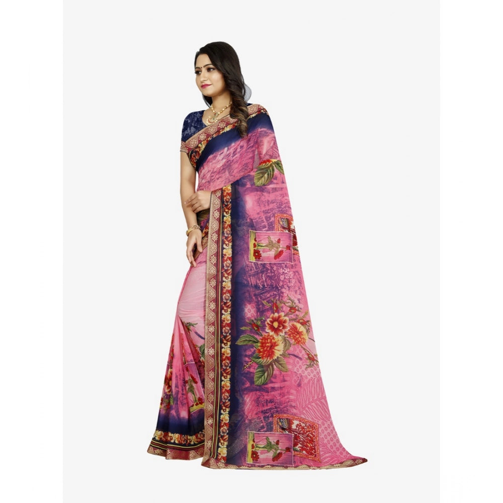 Ranili Georgette Floral Print Saree With Unstitched Blouse 5.5mtr