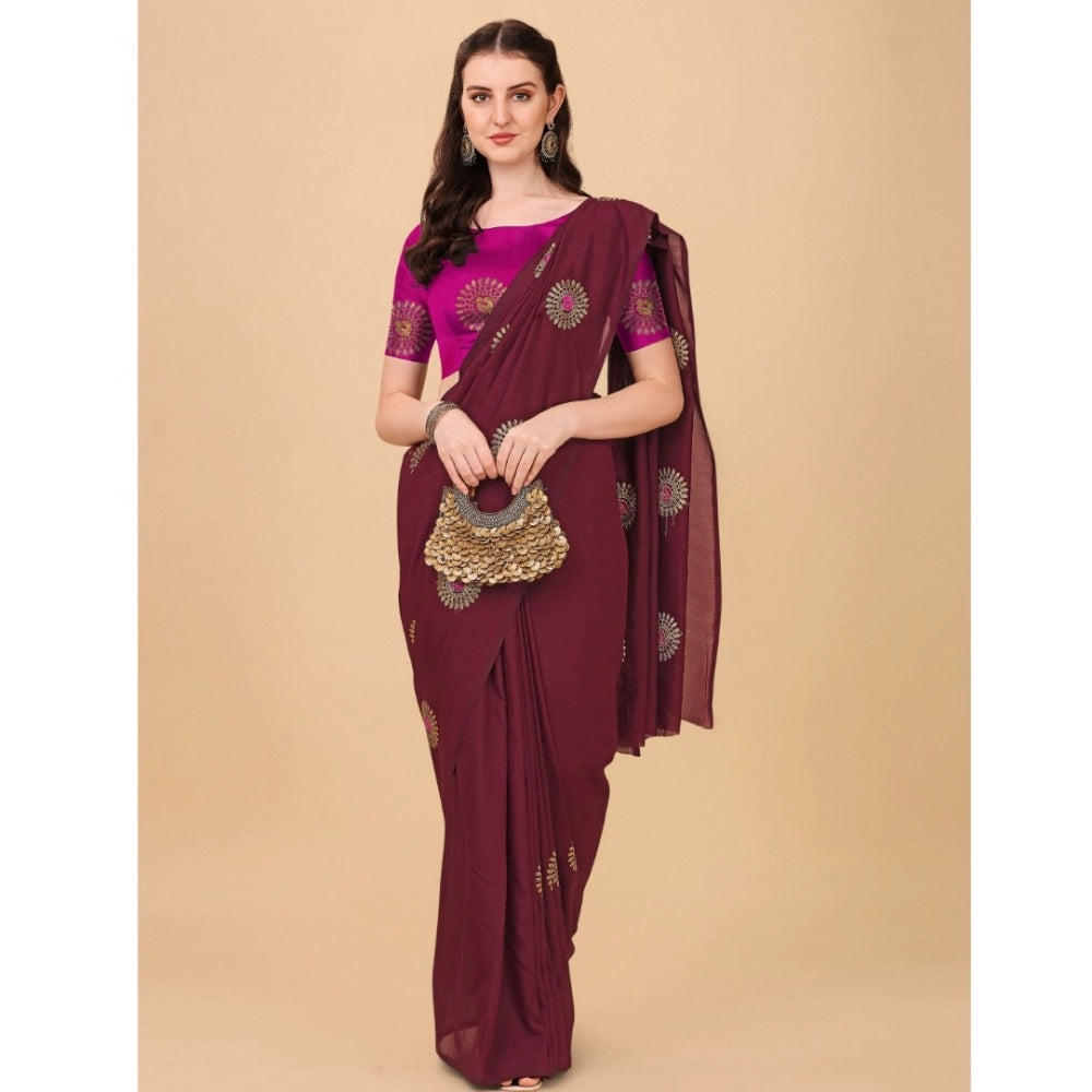 Ranili Silk Blend Embroidered Saree With Unstitched Blouse 5.5mtr