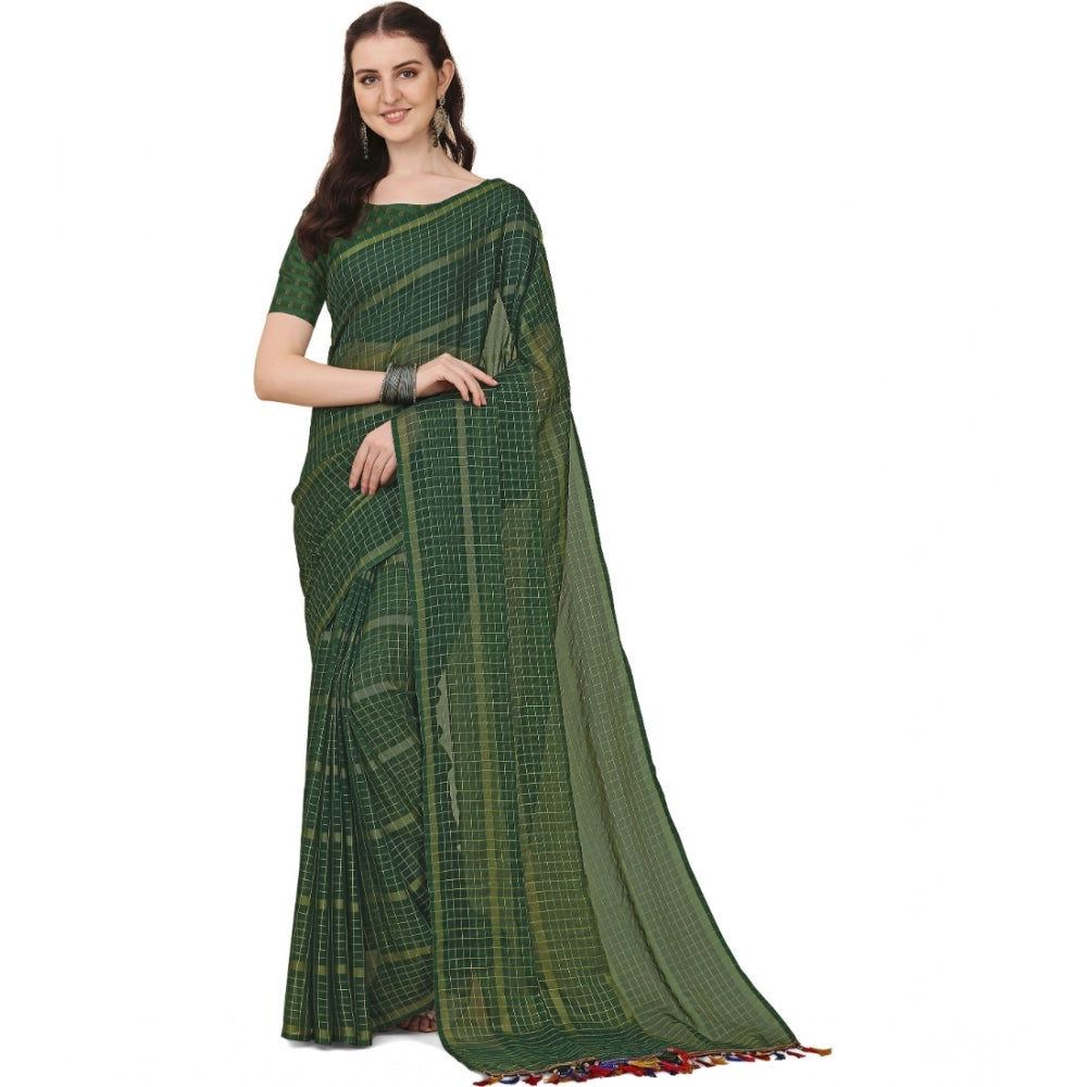 Ranili Silk Blend Checkered Saree With Unstitched Blouse 5.5mtr