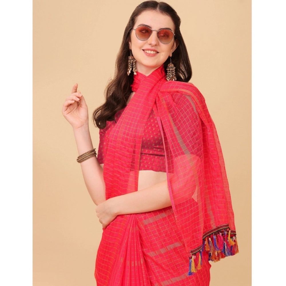 Ranili Silk Blend Checkered Saree With Unstitched Blouse 5.5mtr