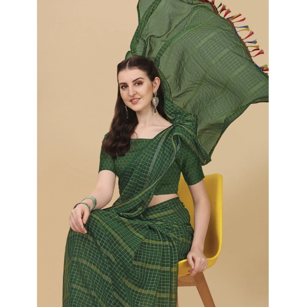 Ranili Silk Blend Checkered Saree With Unstitched Blouse 5.5mtr