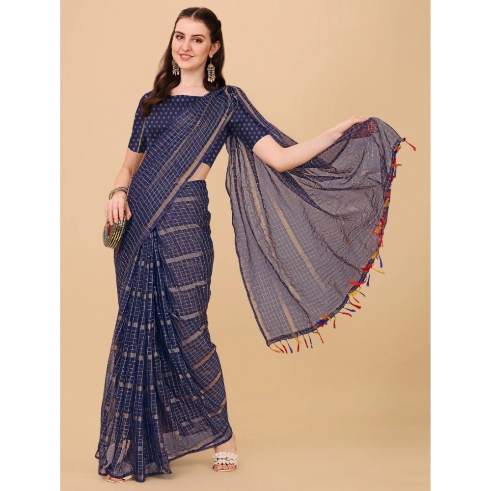 Ranili Silk Blend Checkered Saree With Unstitched Blouse 5.5mtr