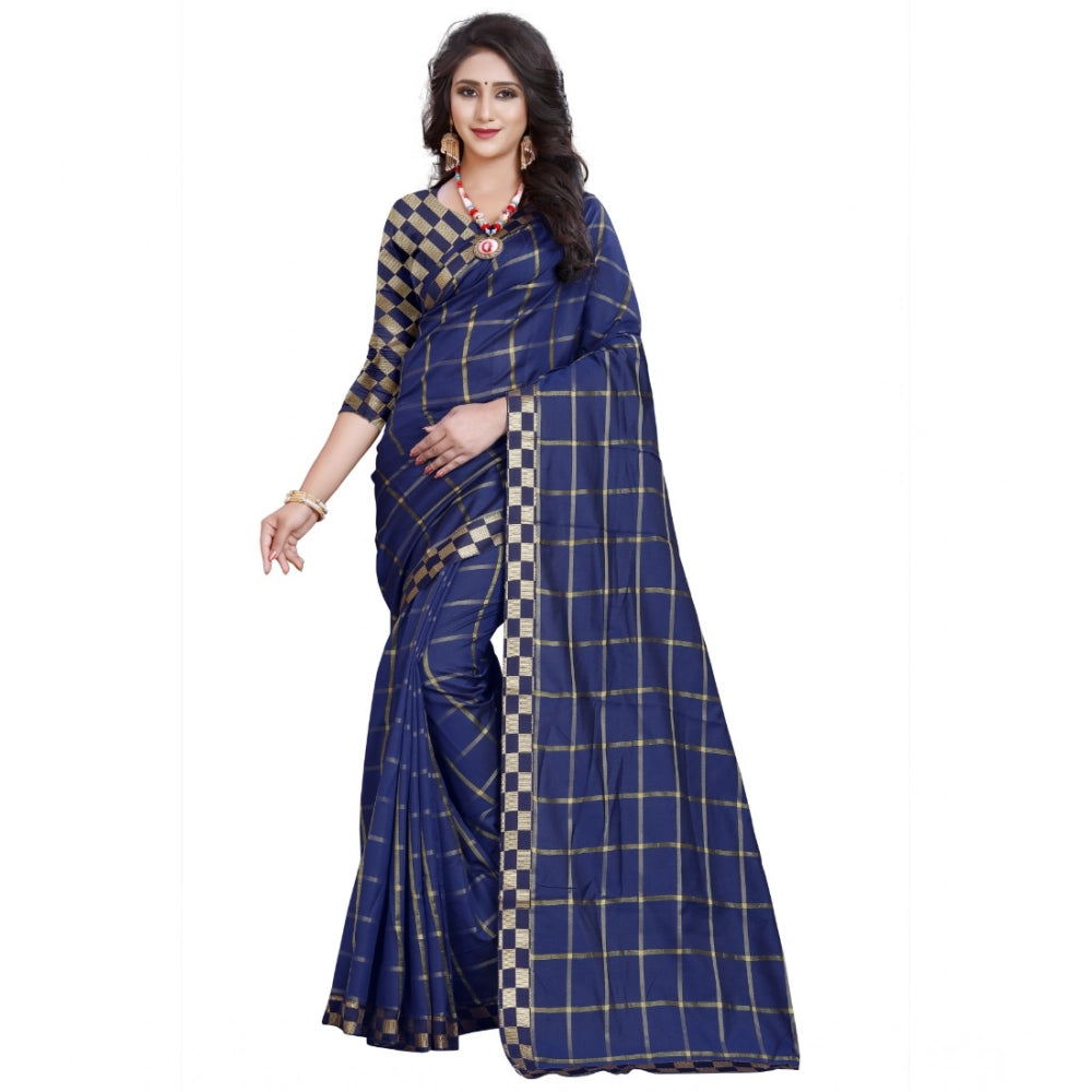 Ranili Cotton Silk Checkered Saree With Unstitched Blouse 5.5mtr
