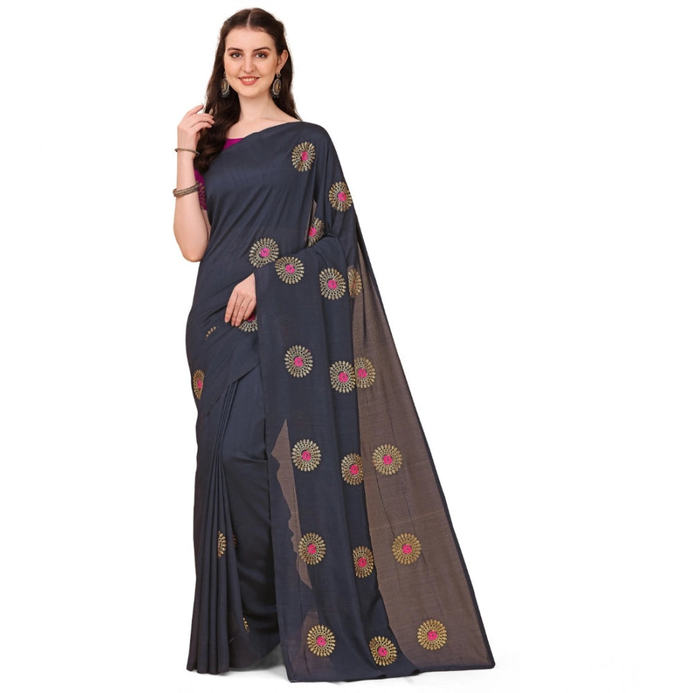 Ranili Silk Blend Embroidered Saree With Unstitched Blouse 5.5mtr