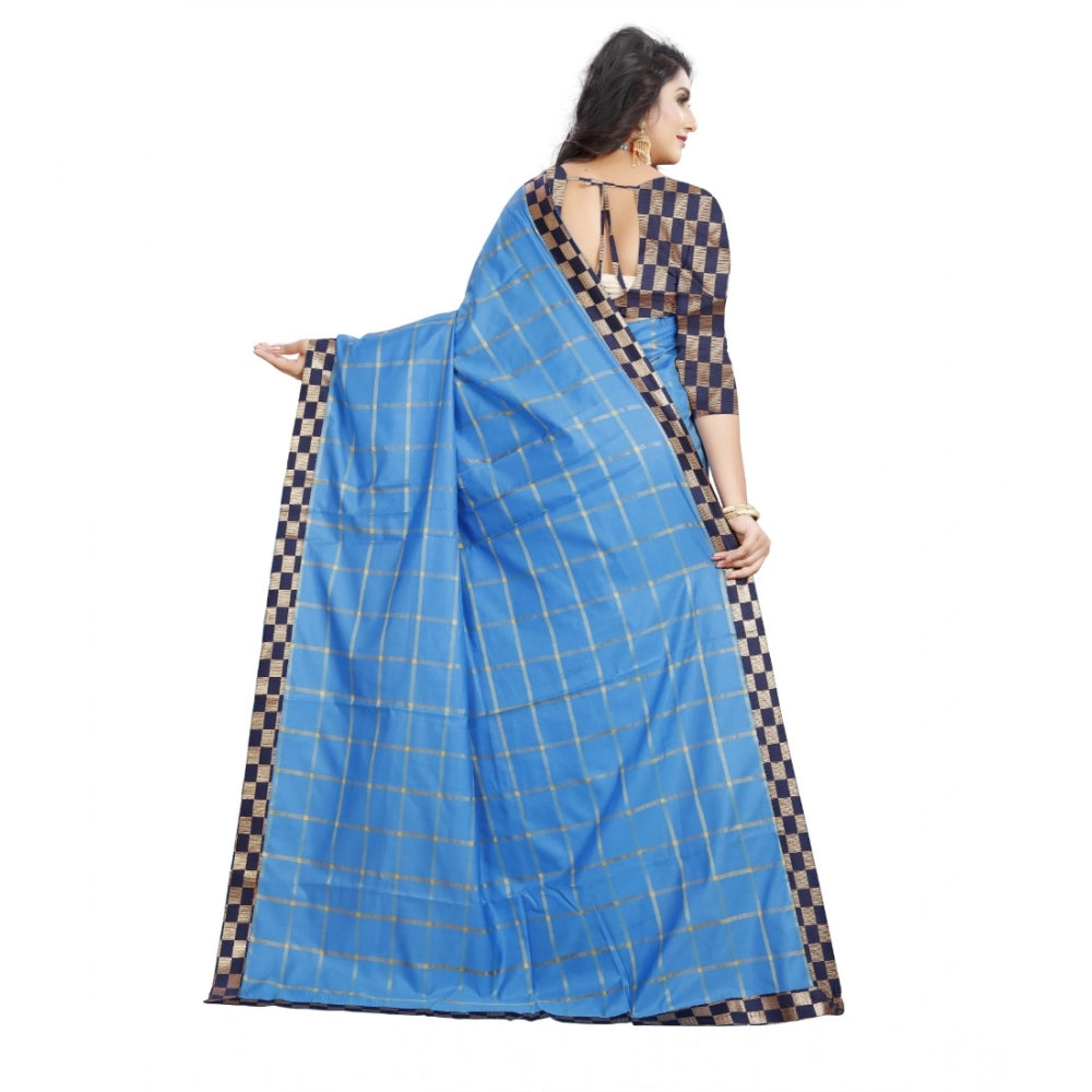Ranili Cotton Silk Checkered Saree With Unstitched Blouse 5.5mtr