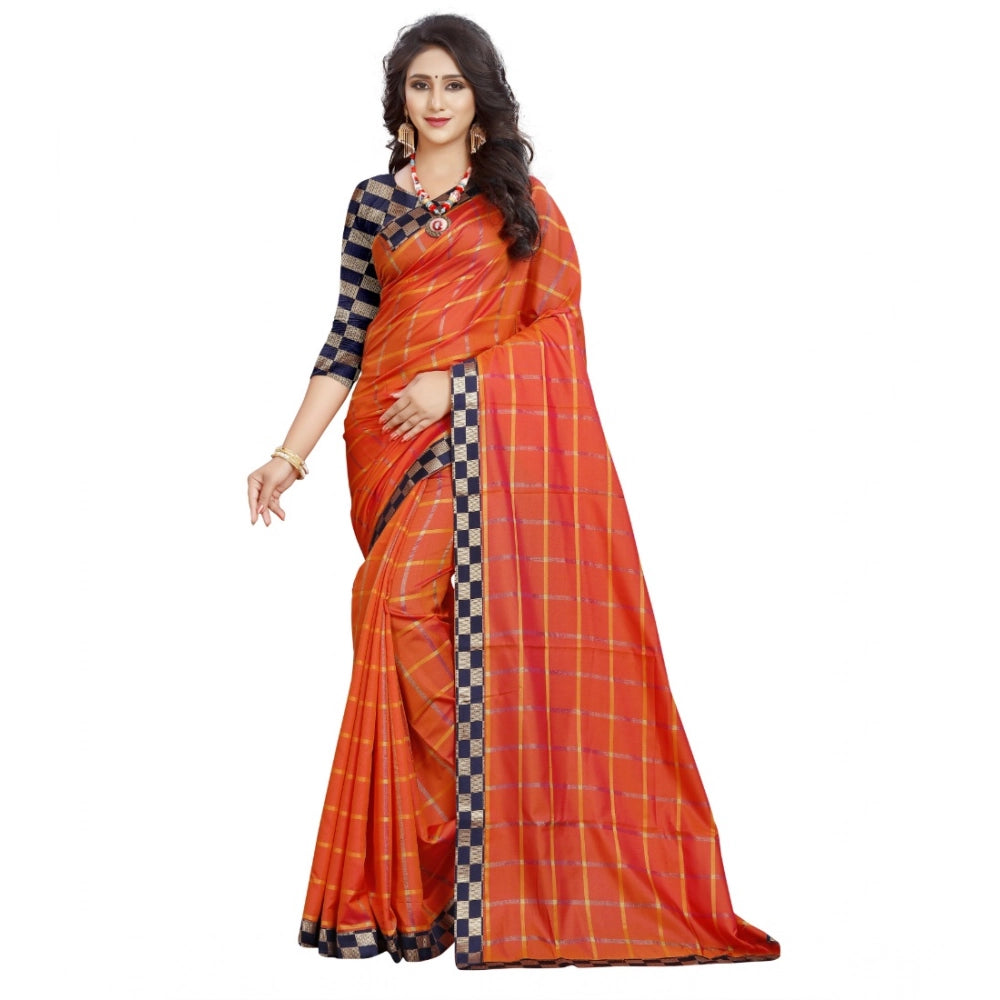 Ranili Cotton Silk Checkered Saree With Unstitched Blouse 5.5mtr