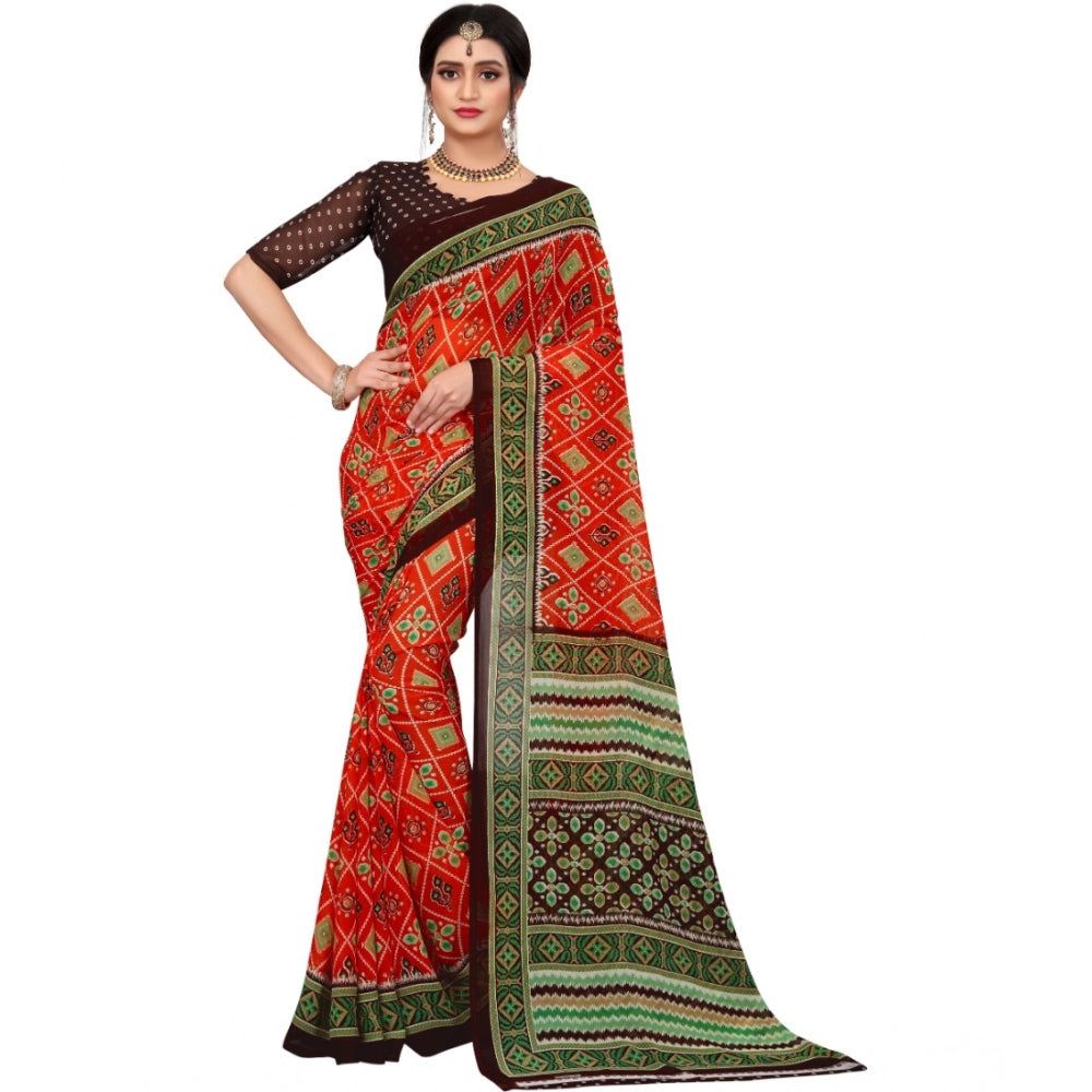 Ranili Georgette Floral Print Saree With Unstitched Blouse 5.5mtr