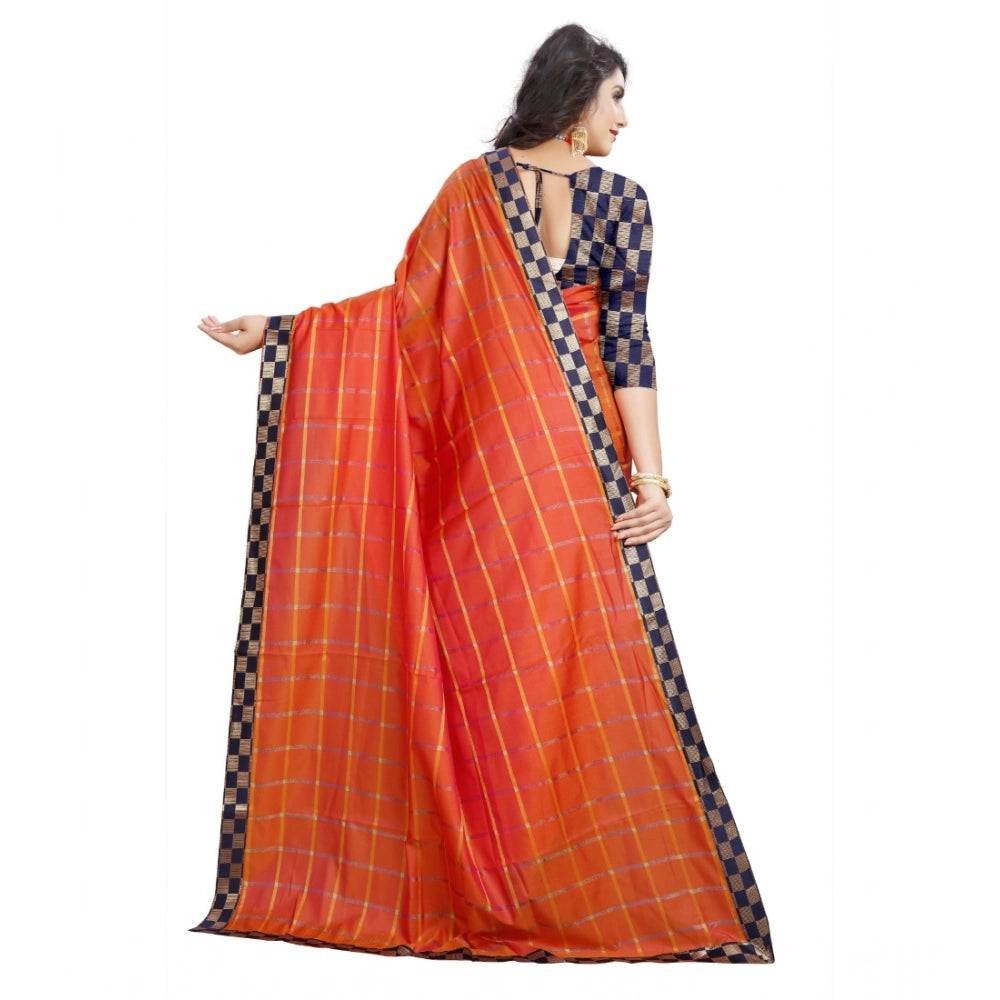 Ranili Cotton Silk Checkered Saree With Unstitched Blouse 5.5mtr