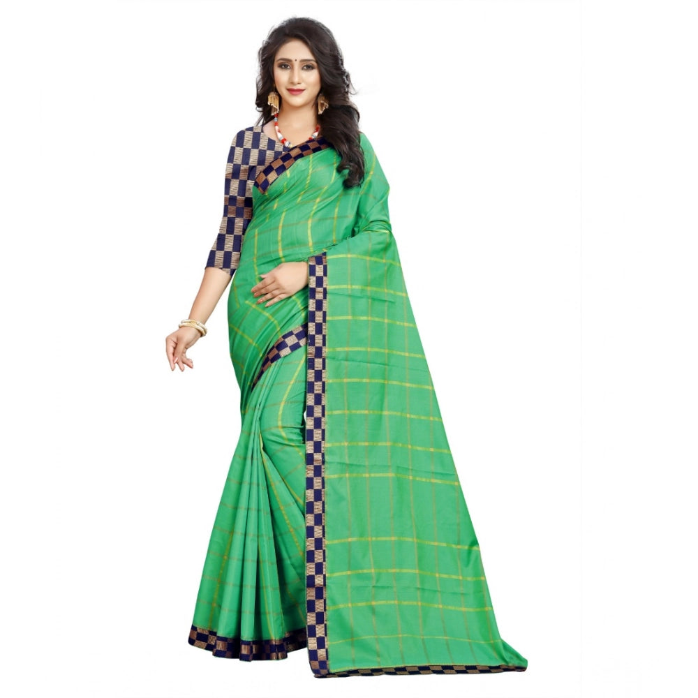 Ranili Cotton Silk Checkered Saree With Unstitched Blouse 5.5mtr