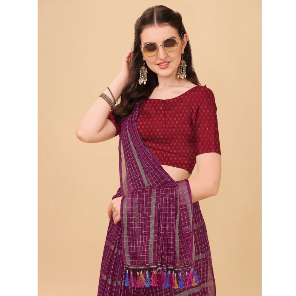 Ranili Silk Blend Checkered Saree With Unstitched Blouse 5.5mtr