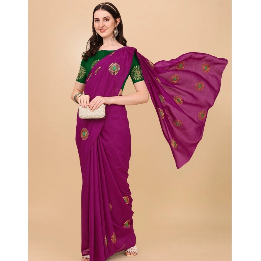 Ranili Silk Blend Embroidered Saree With Unstitched Blouse 5.5mtr